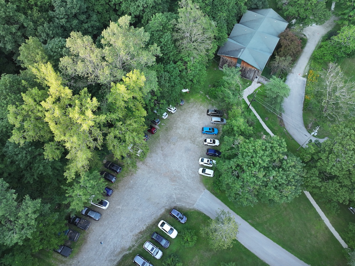 The parking lot and lodge